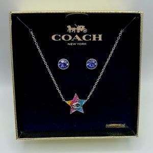 🎁Stocking Stuffer💕Coach Star Necklace & Earring Set in gift box